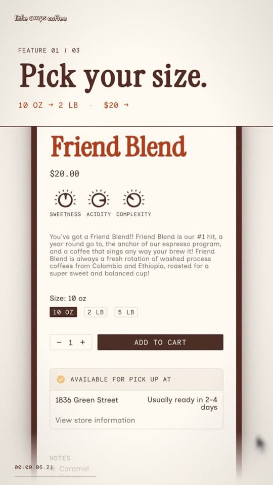 Little Amps Coffee, vertical cut
